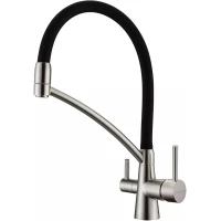 Смеситель для кухни Paulmark Siegen Si213111-BS с подключением к фильтру, гибким изливом, нержавеющая сталь 