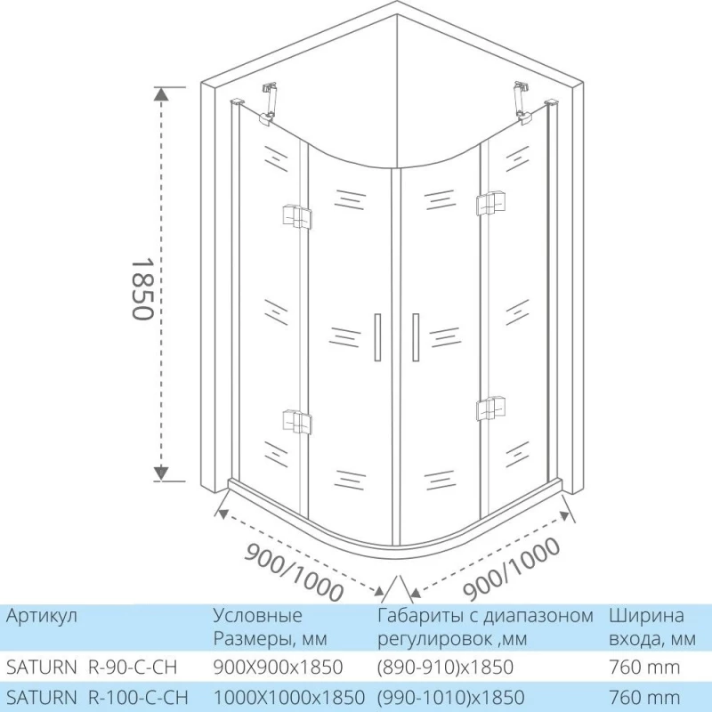 Душевой уголок 100x100 см Good Door Saturn R-100-C-CH прозрачное