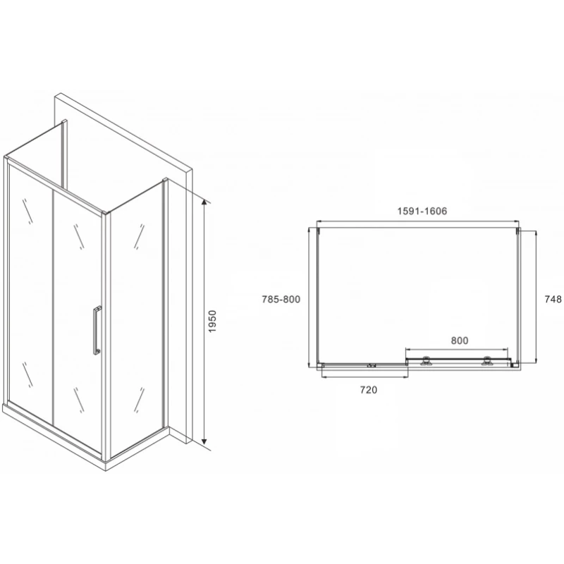 Душевой уголок 160x80 см Abber Schwarzer Diamant AG30160H-S80-S80 прозрачное