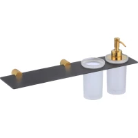 Стакан для зубных щеток с дозатором для жидкого мыла Savol S-002169HB настенный, золотой/черный матовый
