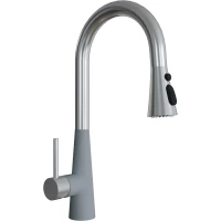 Смеситель для кухни Florentina Вита Про 313.29Н.1223.307 с выдвижным изливом, нержавеющая сталь/серый шелк