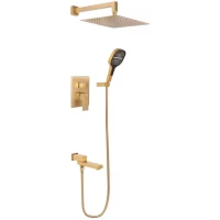 Душевой комплект Hansberge H6075MG 300 мм, со смесителем, золотой матовый