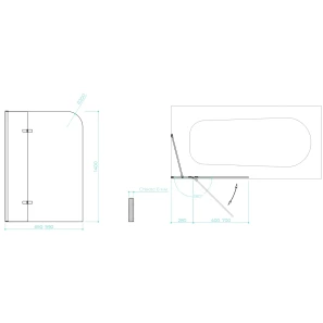 Изображение товара шторка на ванну maybahglass mgv-656-6 69 см, профиль черный матовый, стекло прозрачное