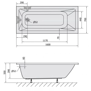 Изображение товара акриловая ванна 160x70 см alpen noemi 71707