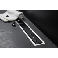 Душевой трап (лоток) Pestan Confluo Premium Black Glass Line 13000290 30 см, с решеткой, щелевой, матовый хром/черный глянец