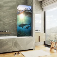 Шторка на ванну MaybahGlass MGV-928-ФП004-6 60 см R, профиль черный матовый, стекло фотопечать