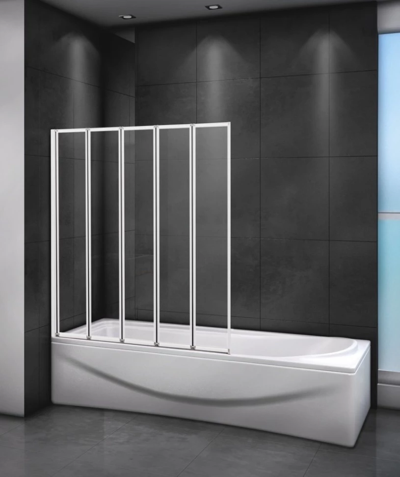 Шторка на ванну Cezares Relax RELAX-V-5-120/140-C-Bi 120 см, профиль белый глянец, стекло прозрачное шторка для ванны 100 см berges city 2 0 062014 прозрачное