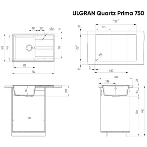 Изображение товара кухонная мойка ulgran платина prima 750-04