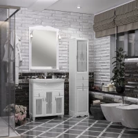 Комплект мебели белый матовый 76 см с художественным стеклом Opadiris Тибет