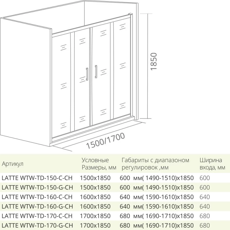 Душевая дверь 150 см Good Door Latte WTW-TD-150-C-WE прозрачное