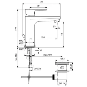 Изображение товара смеситель для раковины с донным клапаном ideal standard sesia bc201aa