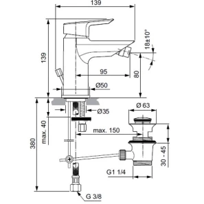 Изображение товара смеситель для биде с донным клапаном ideal standard tesi a6579aa