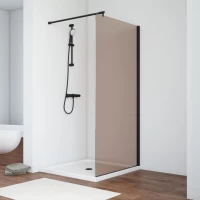 Душевая перегородка Vegas Glass EAF NOVO h2000 86 02M 05 86 см, профиль черный матовый, стекло бронза