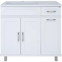 Тумба под раковину Misty Купер П-Куп01090-012БкЛ 90 см L, напольная, с бельевой корзиной, белый матовый