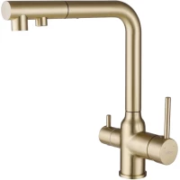 Смеситель для кухни Abber Emotion AF8814G с подключением к фильтру, выдвижным изливом, золотой матовый