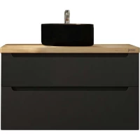 Тумба с раковиной серый матовый 100 см со столешницей бук светлый Jorno Wood Wood.01.100/P/GR + Wood.06.100/LW + 0025403