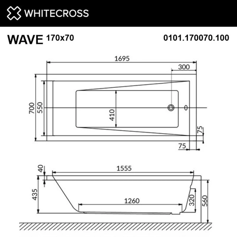 Акриловая ванна 169,5x70 см Whitecross Wave 0101.170070.100