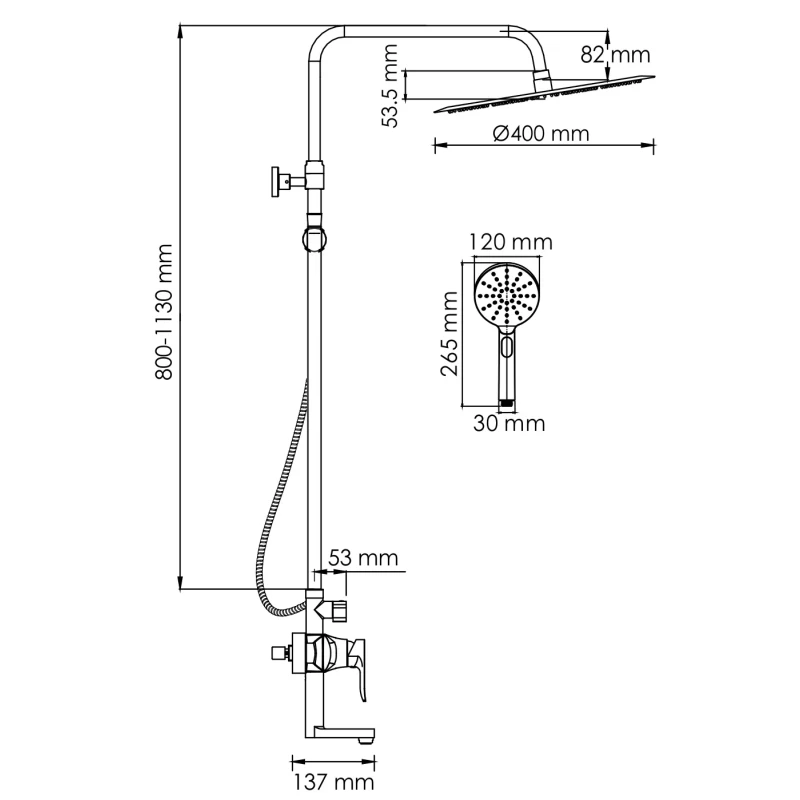 Душевая система 400 мм WasserKRAFT A166.117.127.010.CH