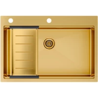 Кухонная мойка Paulmark Kroner-Pro PM707551-BG+A405-BG 75x51 см, золотой матовый
