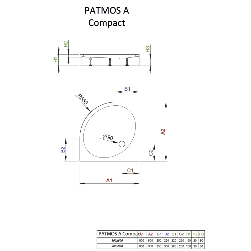 Акриловый поддон 90x90 см Radaway Patmos A Compact 4S99155-05