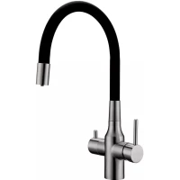 Смеситель для кухни Paulmark Salix Sa213419-BS с подключением к фильтру, гибким изливом, нержавеющая сталь 