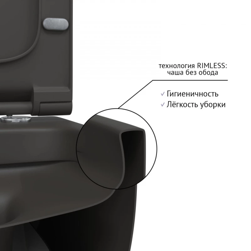 Унитаз подвесной Berges Ego XL 083218 безободковый, с сиденьем микролифт, антрацит матовый