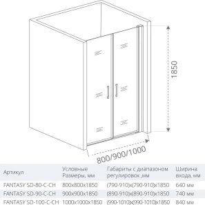 Изображение товара душевая дверь 100 см good door fantasy sd-100-c-ch прозрачное