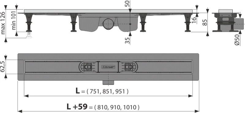 Душевой канал 944 мм нержавеющая сталь AlcaPlast APZ22 Line APZ22-950 + LINE-950M