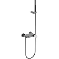 Смеситель для ванны Boheme Stick Mramor Grey 123-GM-MR-GR с душевым гарнитуром, графит матовый/серый мрамор