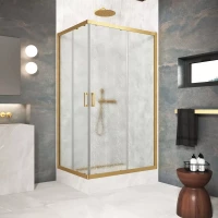 Душевой уголок Vegas Glass ZA-F Protec 90*70 03 02 90x70 см, профиль золотой матовый, стекло шиншилла