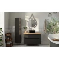 Комплект мебели серый матовый 100 см со столешницей бук светлый Jorno Wood Wood.01.100/P/GR + Wood.06.100/LW + 0025403 + Wood.02.50/TK