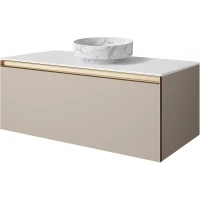 Тумба с раковиной Armadi Art Quatro Daphne 790-M1-120-D-MG-LED + 792-120-W + 801-CLCT 121 см , подвесная, со столешницей, с подсветкой, бежевый матовый