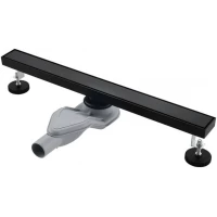 Душевой трап (лоток) Grocenber T600BL 60 см, с решеткой, 2 в 1 под плитку, черный матовый