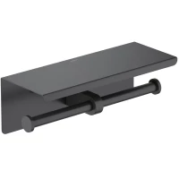 Держатель туалетной бумаги Aquatek Оберон AQ4909MB с полкой для телефона, двойной, черный матовый