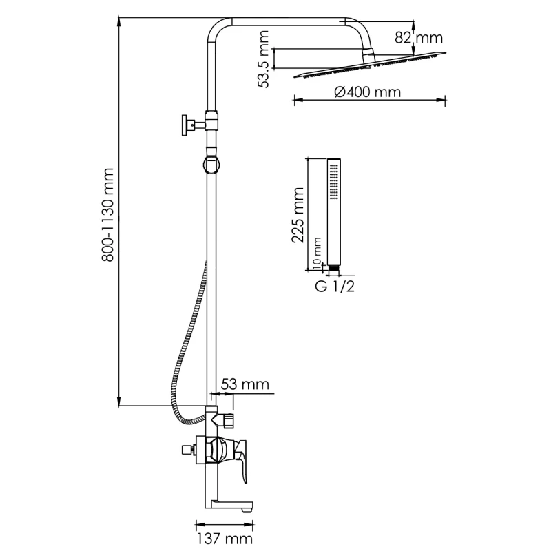 Душевая система 400 мм WasserKRAFT A166.117.137.010.CH