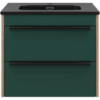 Тумба с раковиной Brevita Greenwood GRE-09060-0802Я + 9060MMB 61 см, подвесная, зеленый матовый/дуб галифакс