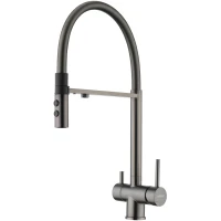 Смеситель для кухни Fmark FS1262-Q06 с подключением к фильтру, гибким изливом, графит