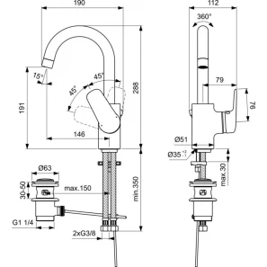 Изображение товара смеситель для раковины с донным клапаном ideal standard ceraflex b1716aa