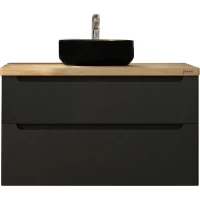 Тумба с раковиной серый матовый 100 см со столешницей бук светлый Jorno Wood Wood.01.100/P/GR + Wood.06.100/LW + 0235888