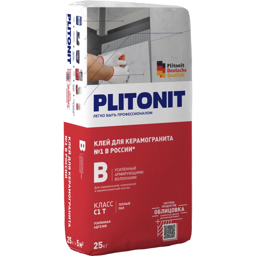 Plitonit В усиленный армирующими волокнами -25 Клей на цементной основе