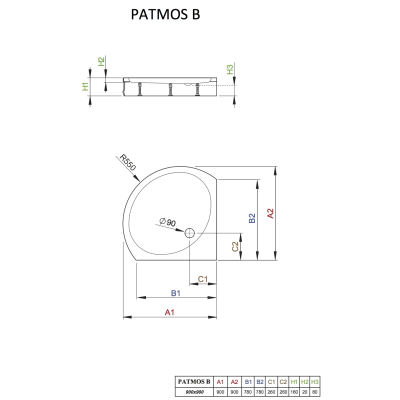 Акриловый поддон 90x90 см Radaway Patmos B 4T99155-03