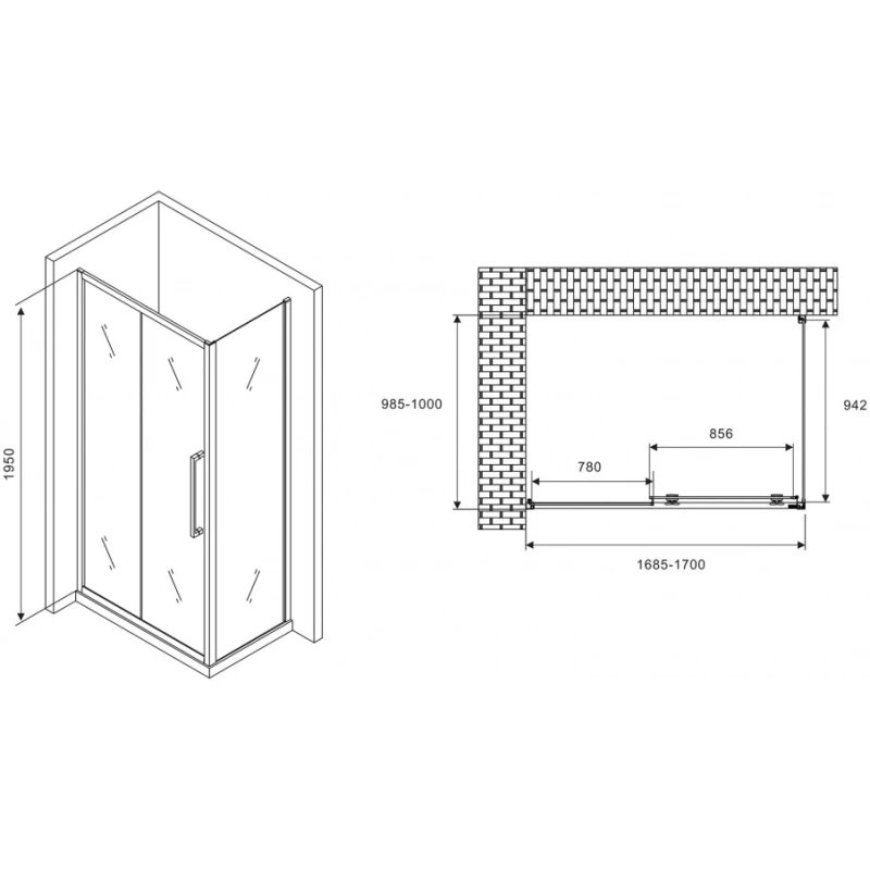 Душевой уголок 170x100 см Abber Schwarzer Diamant AG30170H-S100 прозрачное