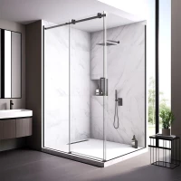 Душевой уголок Veconi Rovigo RV075B-15080-01-C4 150x80 см, профиль черный матовый, стекло прозрачное