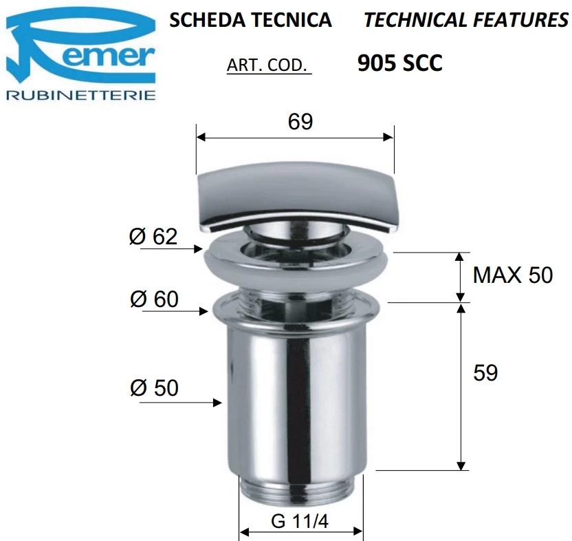 Донный клапан Remer 905SCC2114 - фото 2