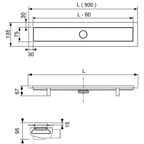 Изображение товара душевой канал 840 мм хром, 2 в 1 с основой под плитку tile и панелью steel tece tecelinus 15103099
