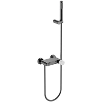 Смеситель для ванны Boheme Stick Mramor Grey 123-SGM-MR-GR с душевым гарнитуром, графит глянец/серый мрамор
