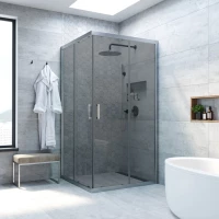 Душевой уголок Vegas Glass ZA NOVO h2000 100 07 07 100x100 см, профиль матовый хром, стекло графитовое