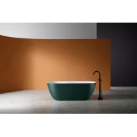 Ванна из литьевого мрамора Abber Frankfurt AM9941MBG 170x75 см, отдельностоящая, белый матовый/темно-зеленый матовый