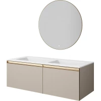 Комплект мебели Armadi Art Quatro Daphne 790-M2-140(70+70)-D-MG+LD + 793-140-2-W + 545-100-MG 141 см, подвесной, с подсветкой, бежевый матовый