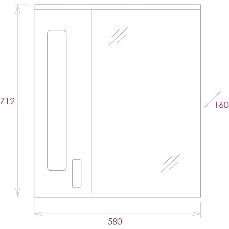 Зеркальный шкаф 58x71,2 см белый глянец L Onika Кристалл 205817